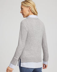 Chico's US - Sequin Built-In Shirt Knit Sweater