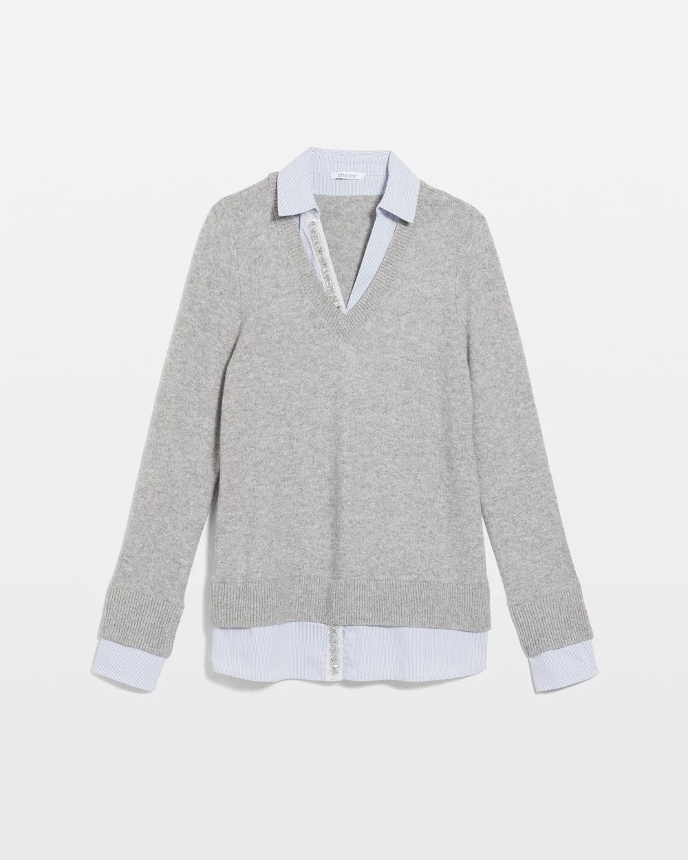 Chico's US - Sequin Built-In Shirt Knit Sweater