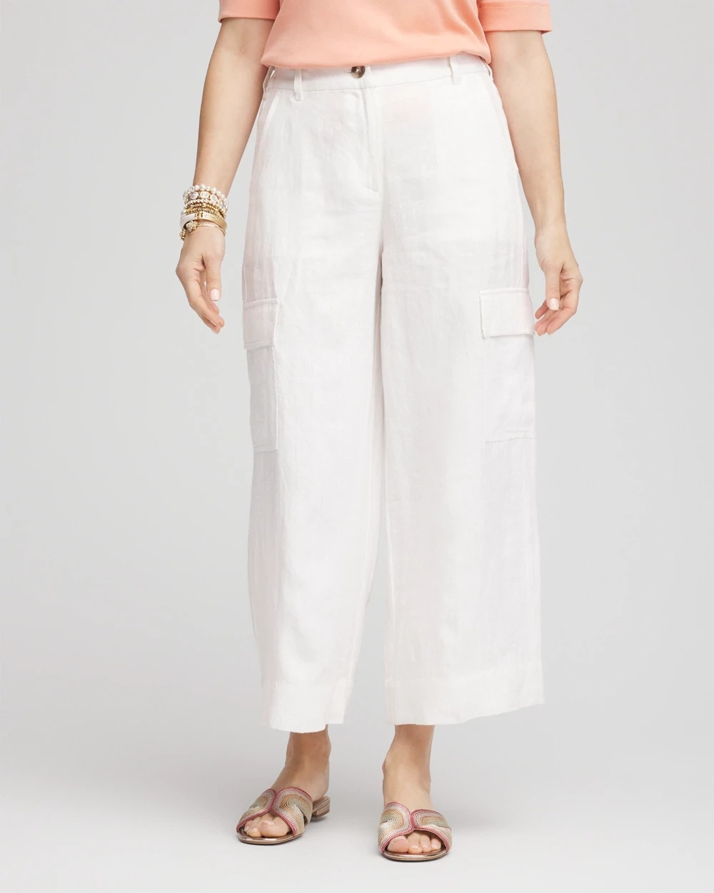 Chico's Sale - Linen Cargo Wide-Leg Cropped Pants