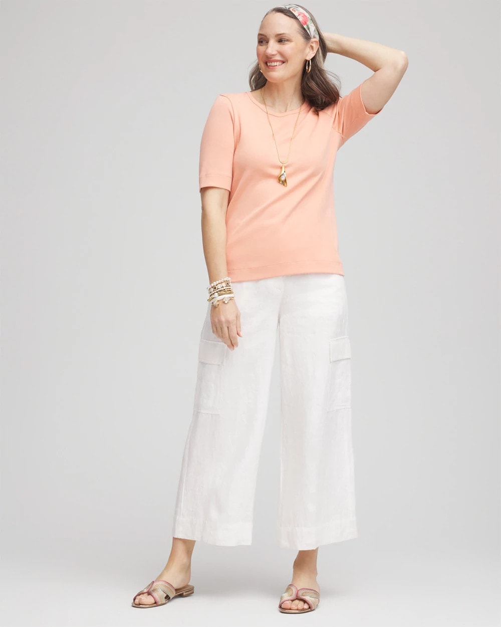 Chico's Sale - Linen Cargo Wide-Leg Cropped Pants