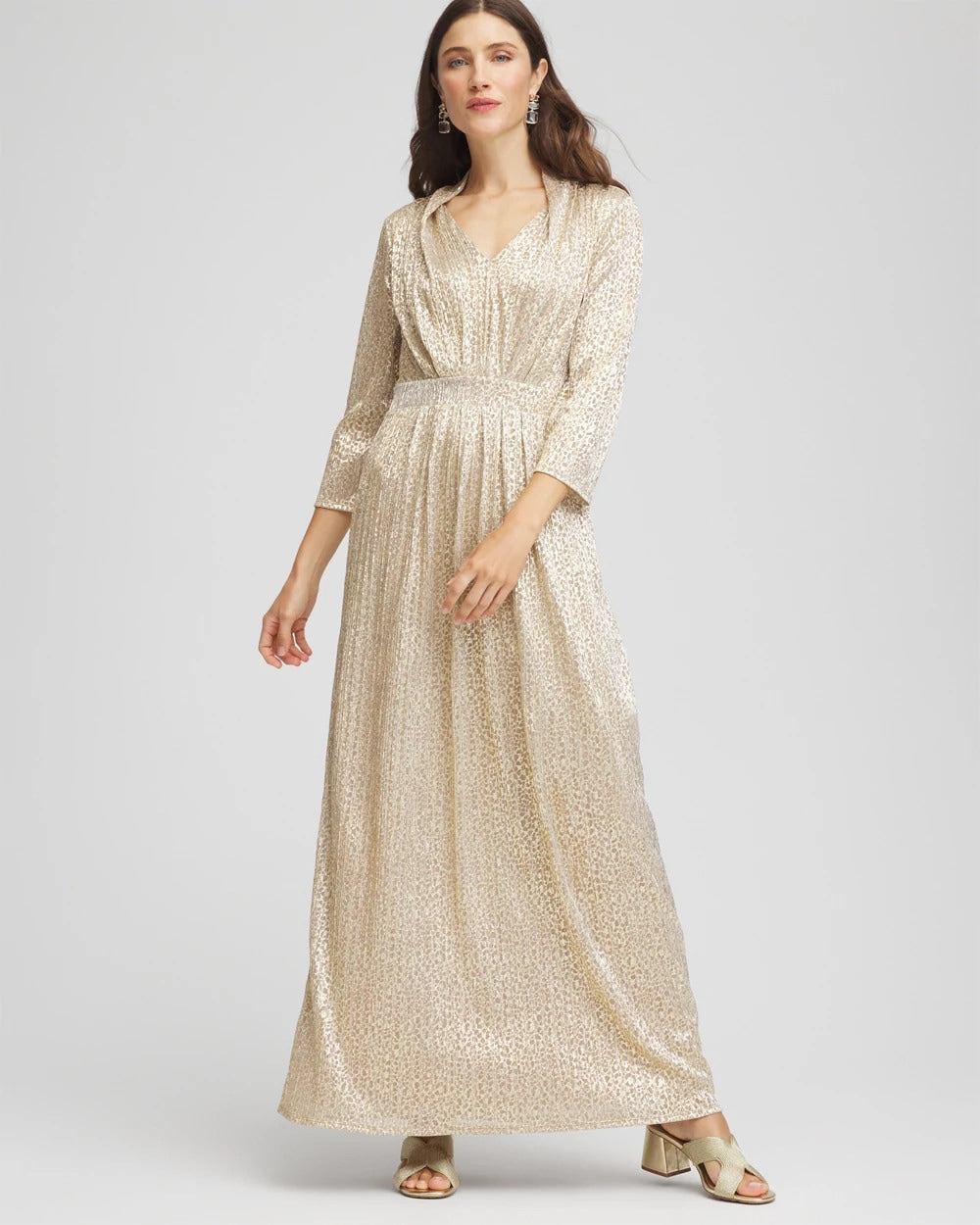 Chico's For Sale - Metallic Knit Pleated Maxi Dress