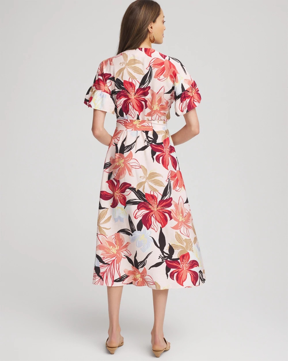 Chico's Online - Tonal Floral Ruffle-Sleeved Midi Dress