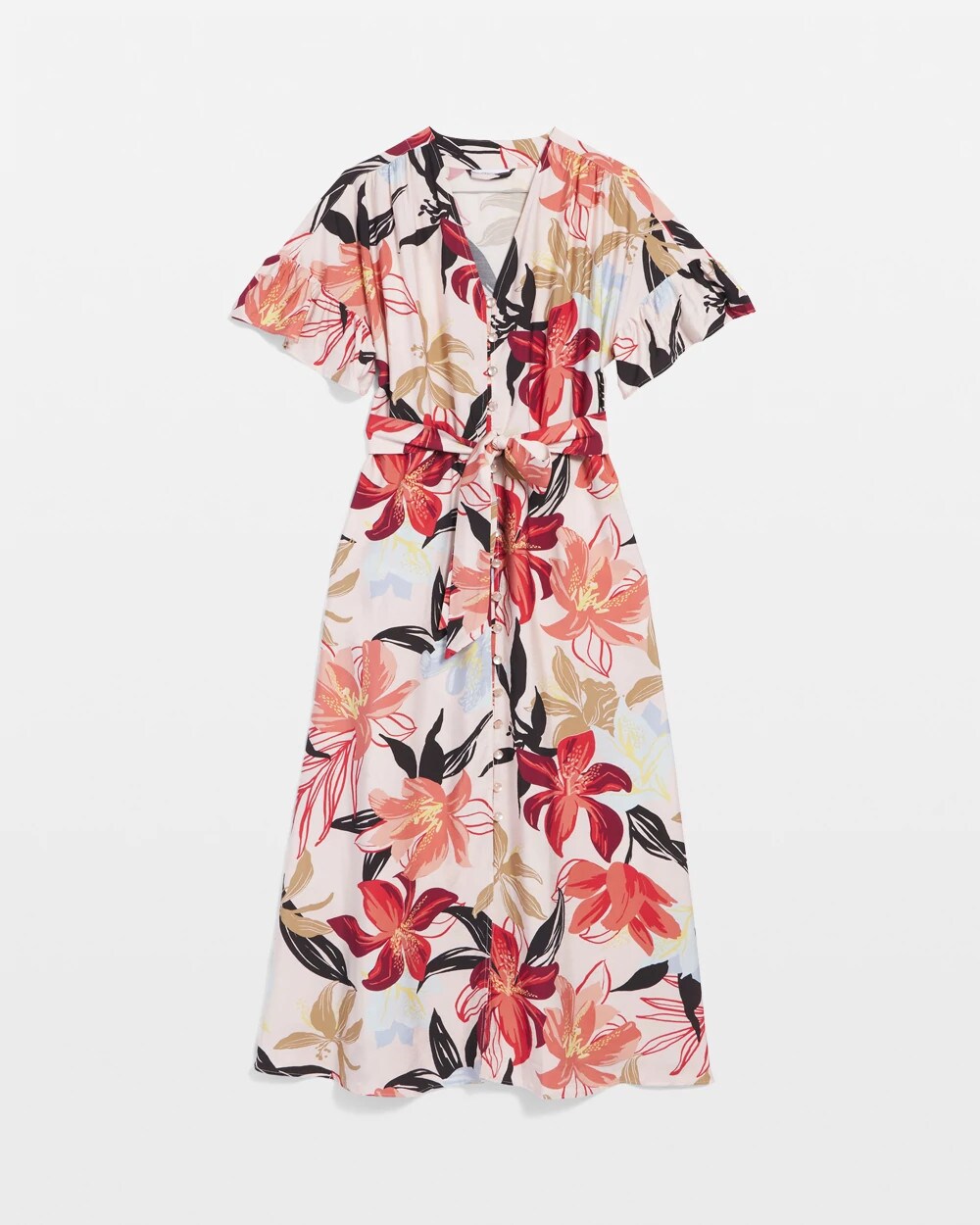 Chico's Online - Tonal Floral Ruffle-Sleeved Midi Dress
