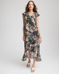 Chico's Discount - Floral Ruffle-Trim Chiffon Dress