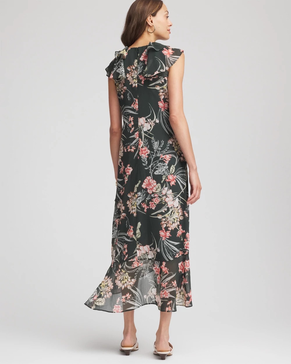 Chico's Discount - Floral Ruffle-Trim Chiffon Dress