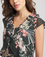 Chico's Discount - Floral Ruffle-Trim Chiffon Dress