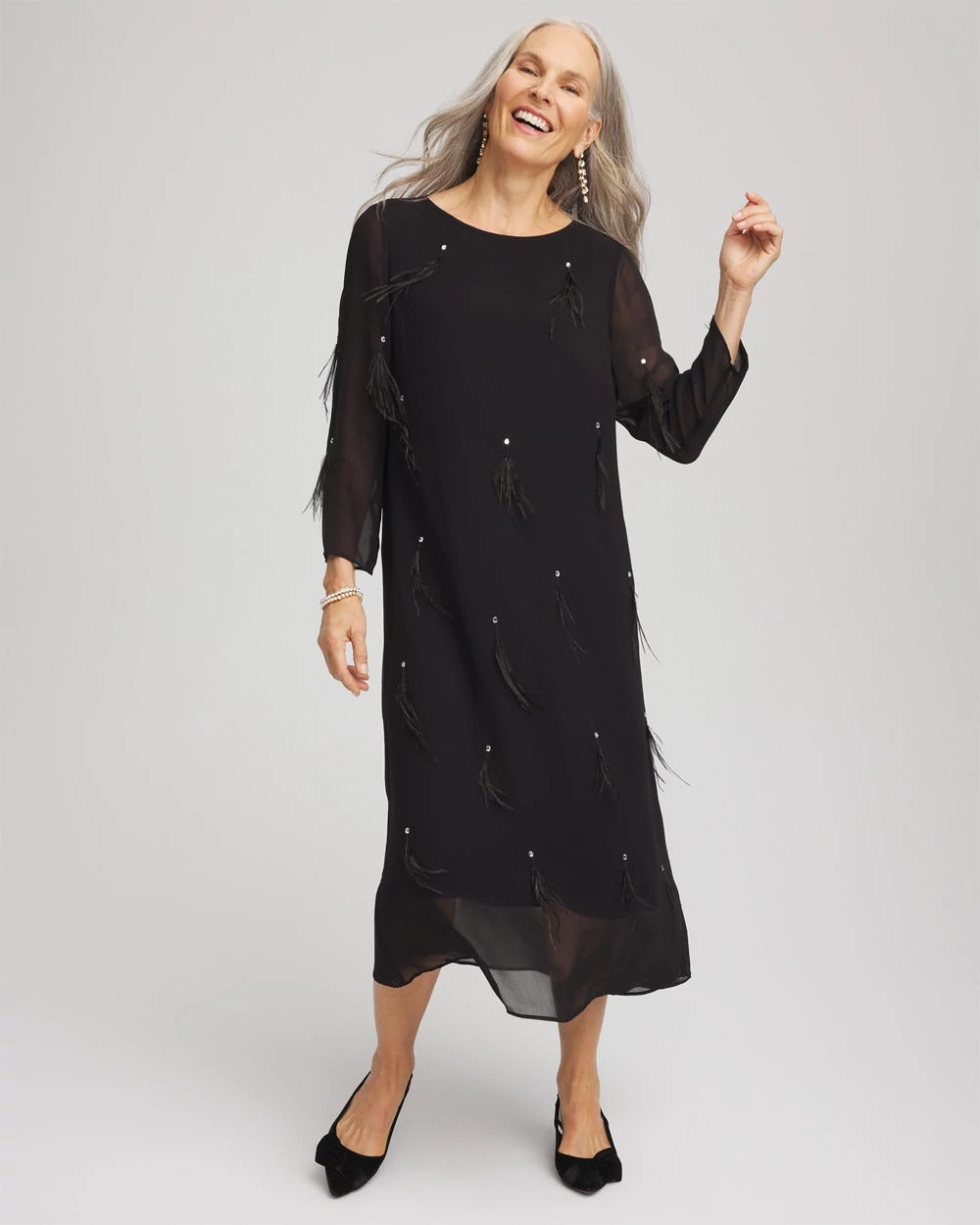 Chico's Outlet - Feathered Georgette Popover Dress