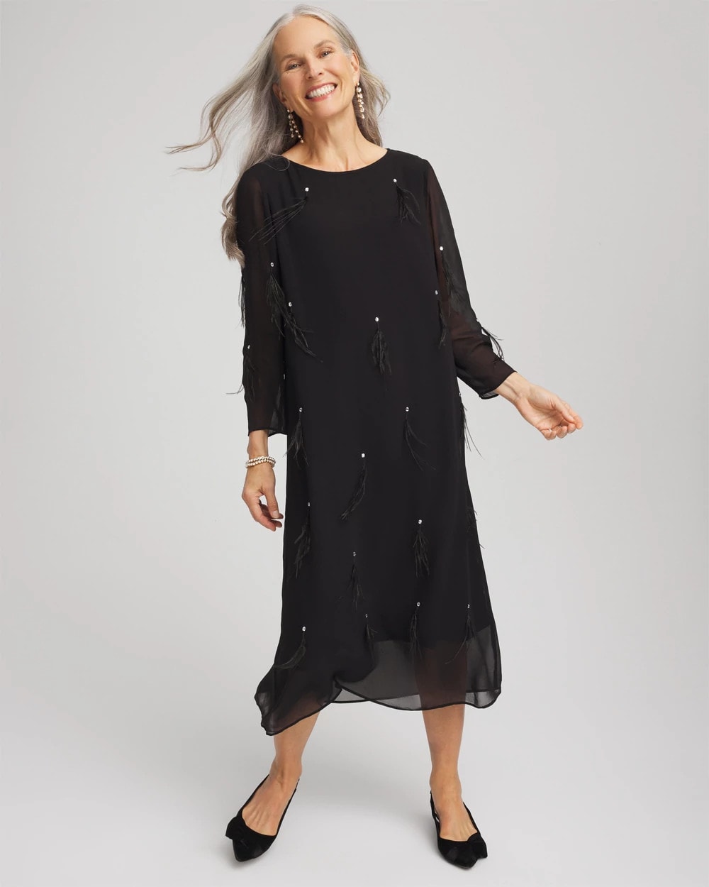 Chico's Outlet - Feathered Georgette Popover Dress