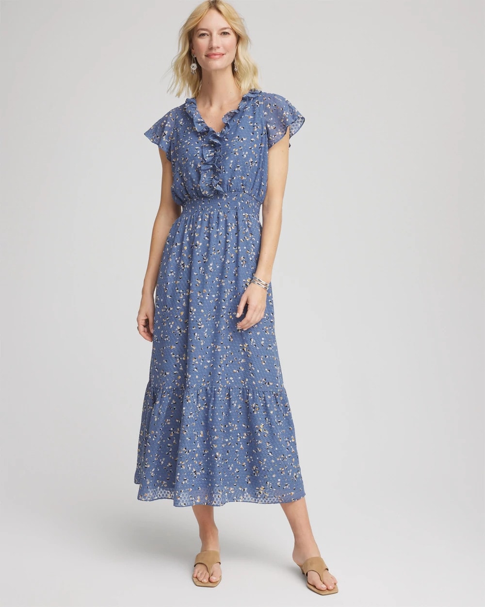 Chico's US - Textured Ruffled-Placket Maxi Dress