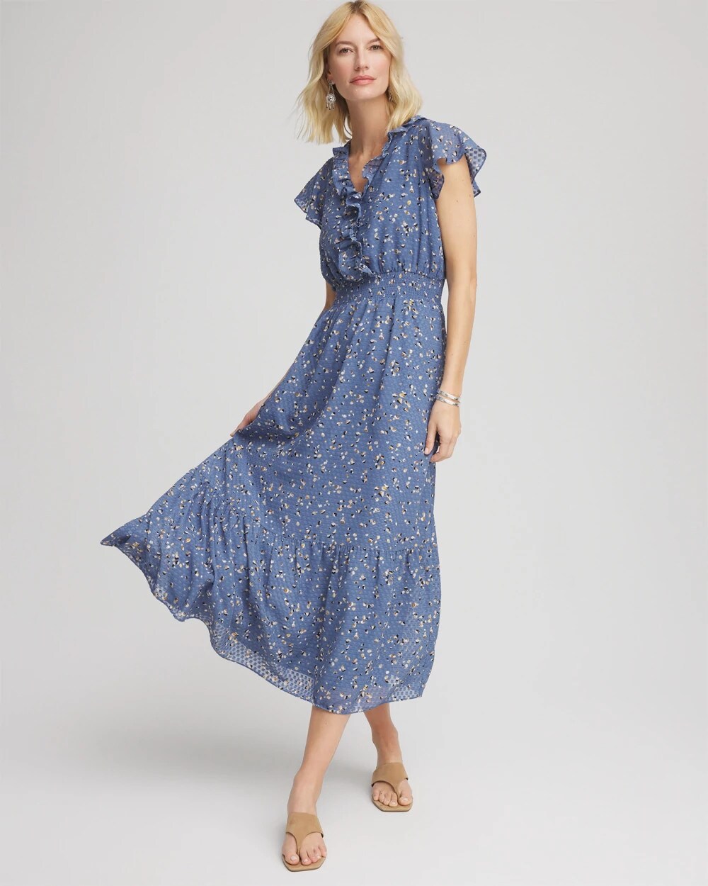 Chico's US - Textured Ruffled-Placket Maxi Dress