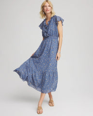Chico's US - Textured Ruffled-Placket Maxi Dress
