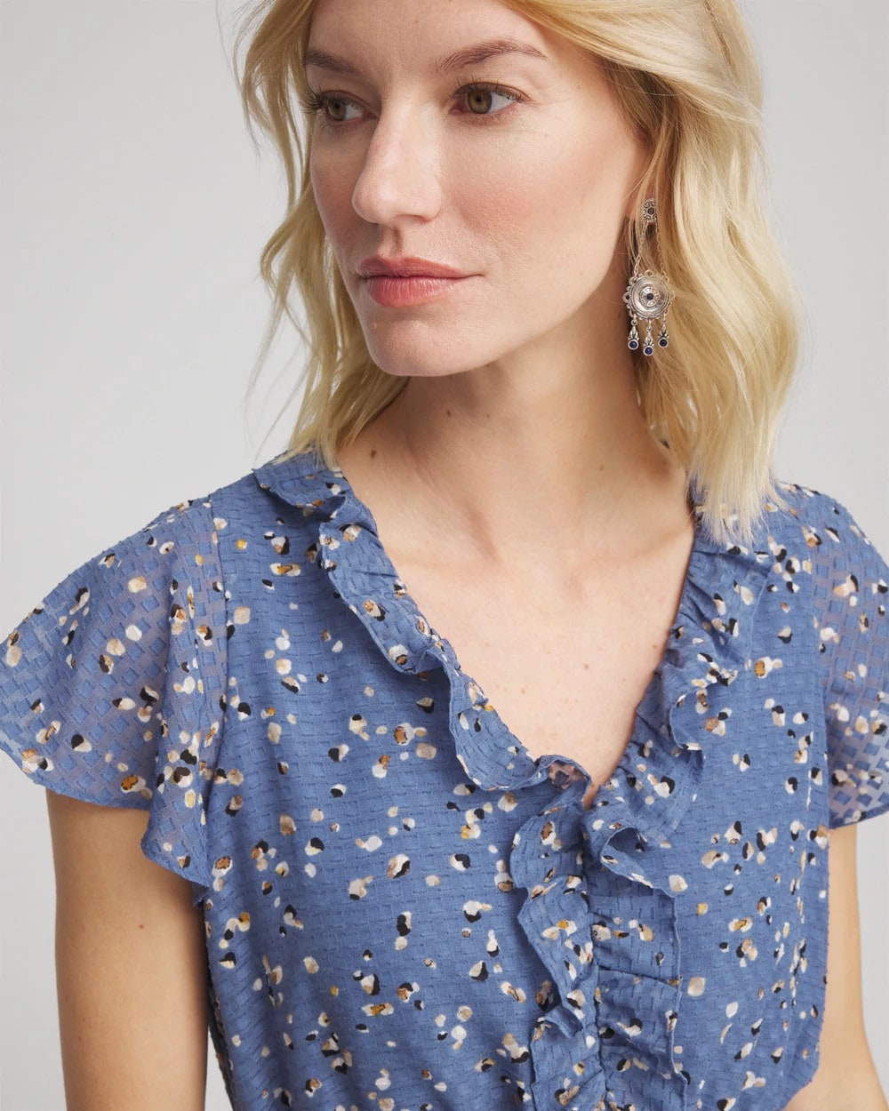Chico's US - Textured Ruffled-Placket Maxi Dress