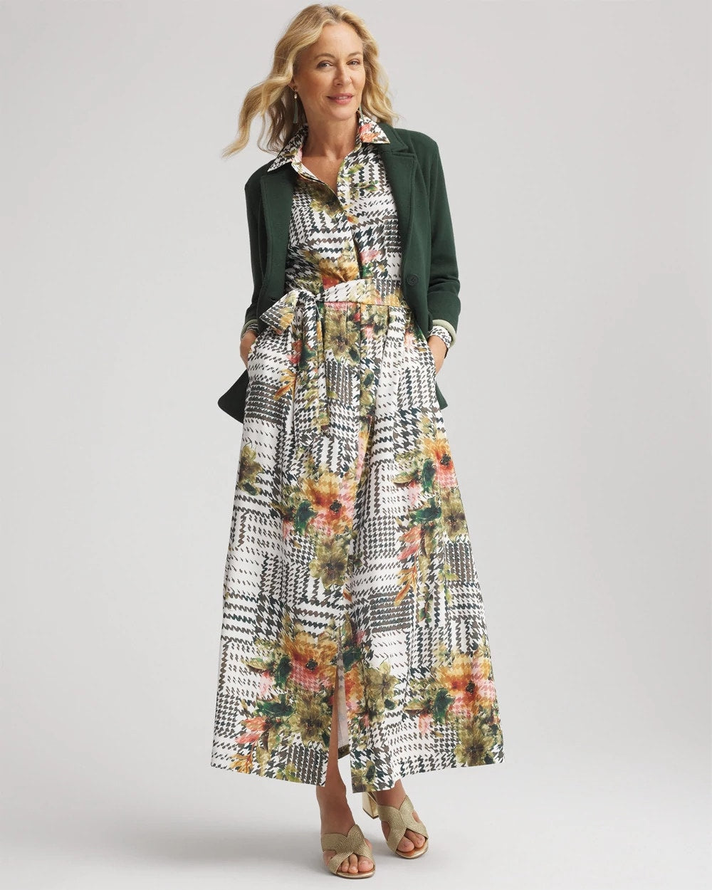 Chico's / Artisanal Floral Print  Maxi Shirtdress