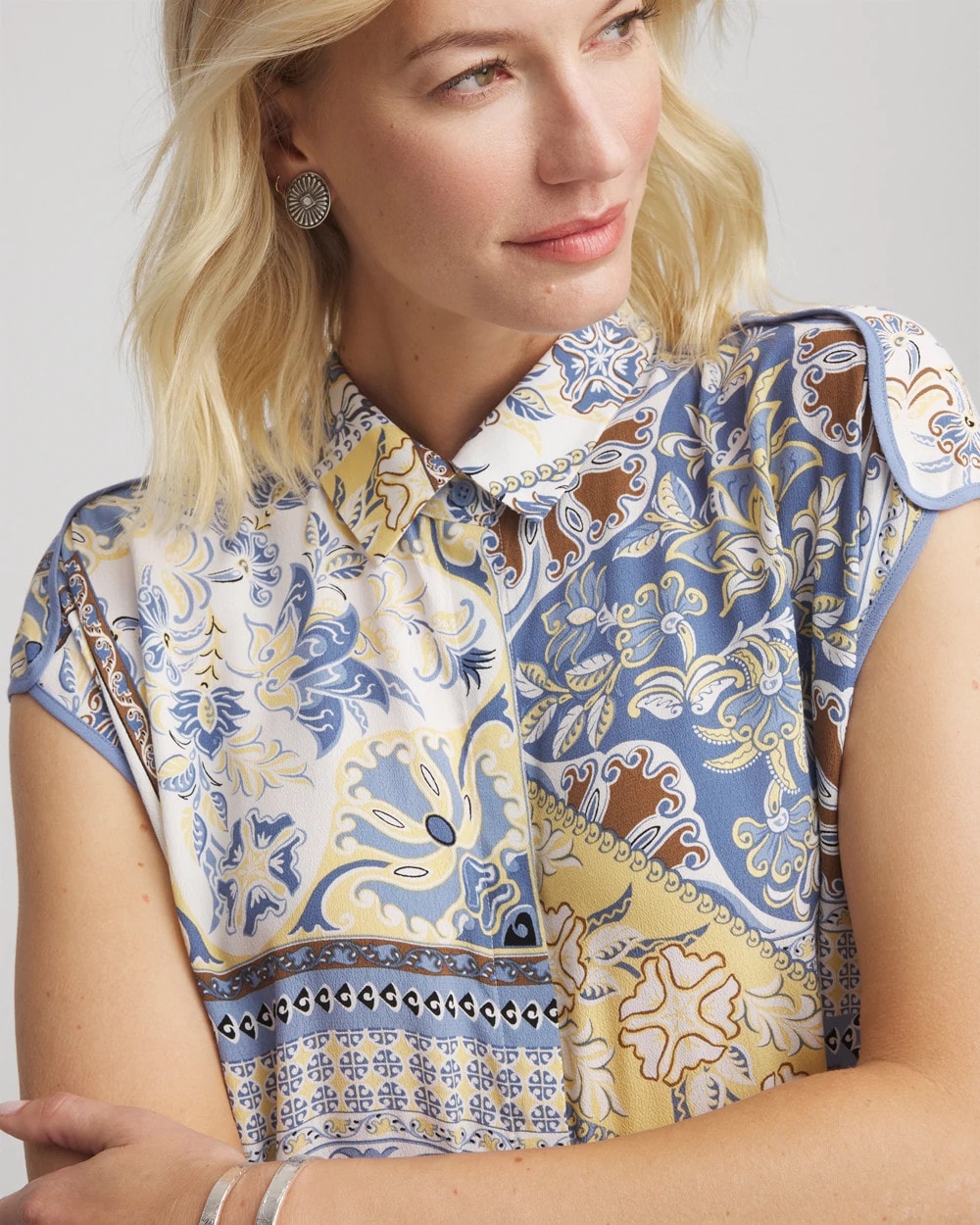 Chico's Discount - Floral Patchwork Short Shirtdress
