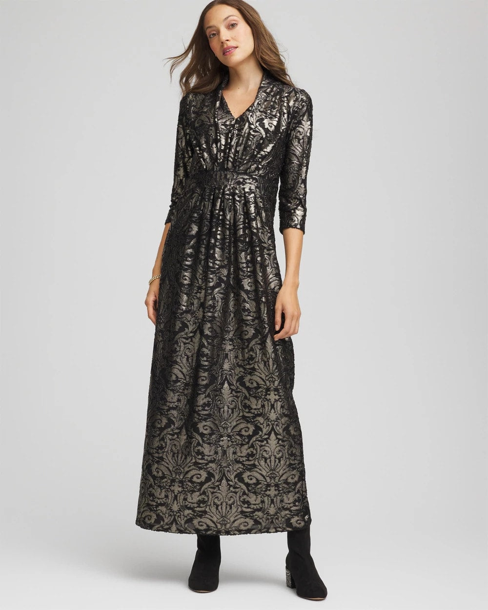 Chico's Sale - Foiled Knit Pleated Maxi Dress