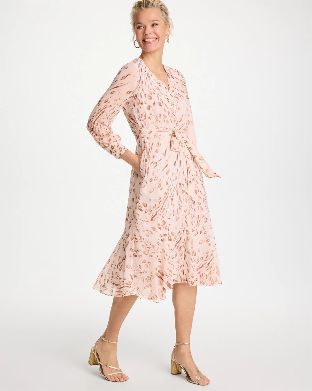 Chico's For Sale - Cheetah Georgette Tie Shirtdress