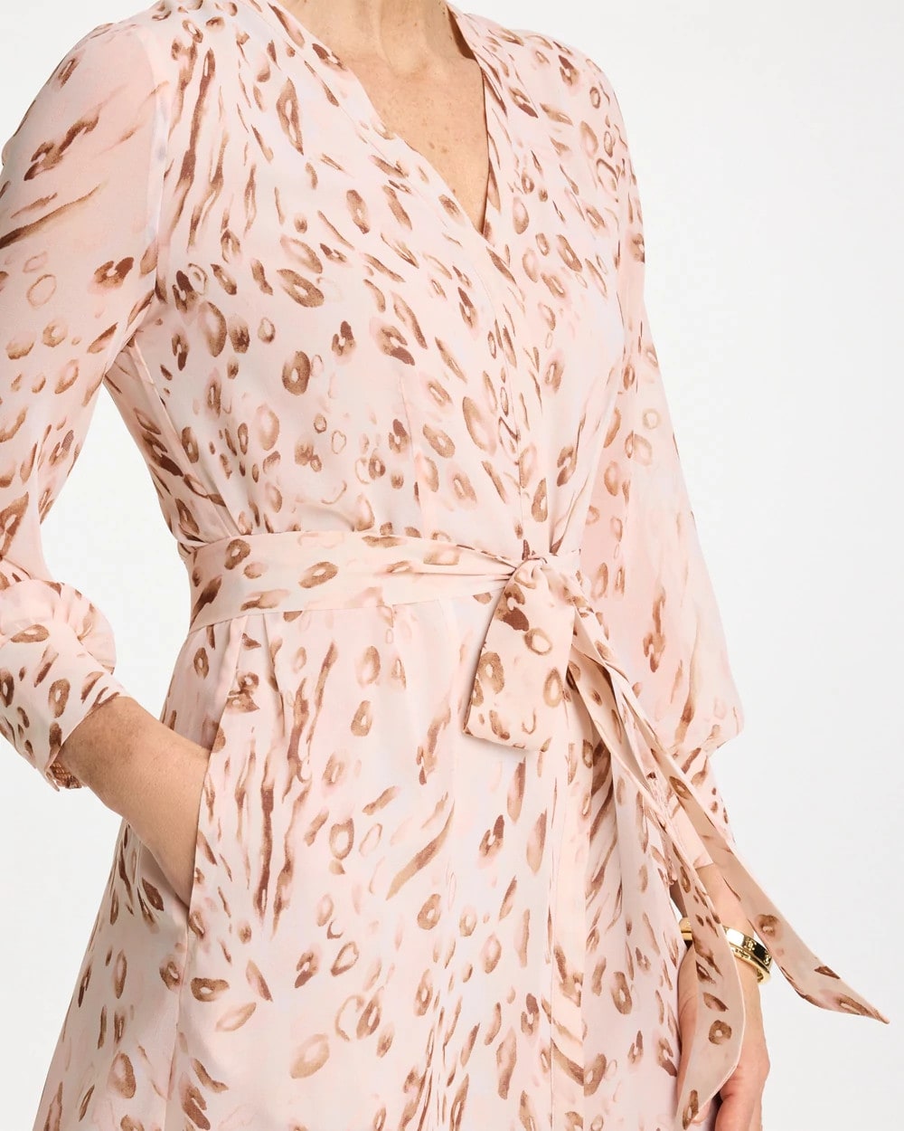 Chico's For Sale - Cheetah Georgette Tie Shirtdress