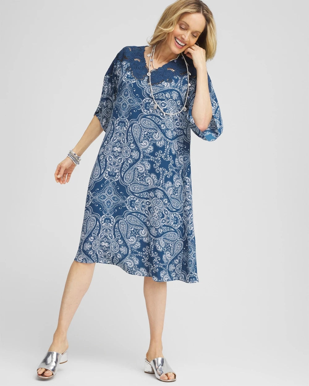 Chico's On Sale - Crepe Lace-Neck Dress