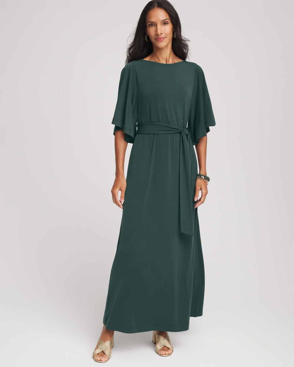 Chico's For Sale - Belted Flutter-Sleeve Maxi Dress