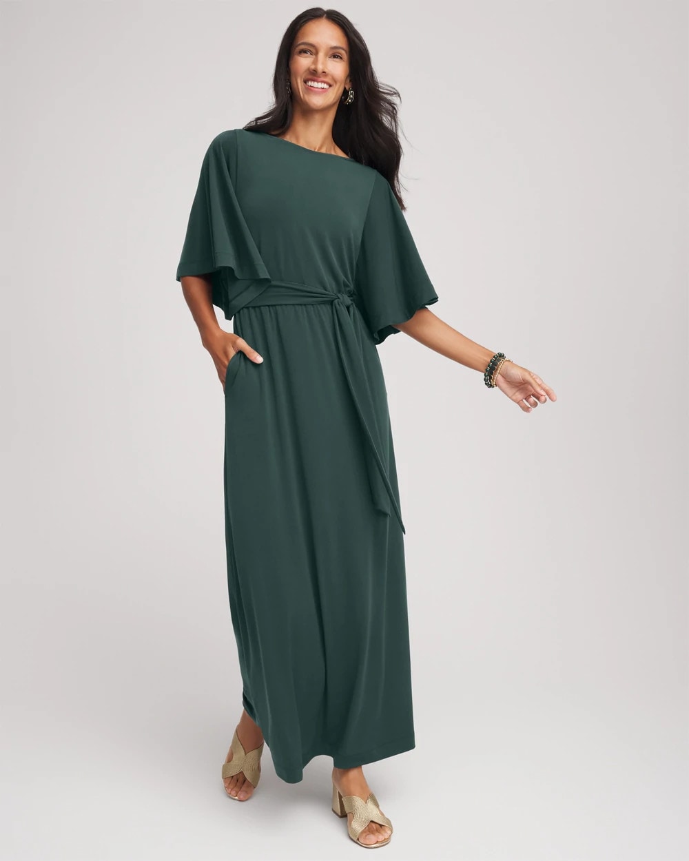 Chico's For Sale - Belted Flutter-Sleeve Maxi Dress