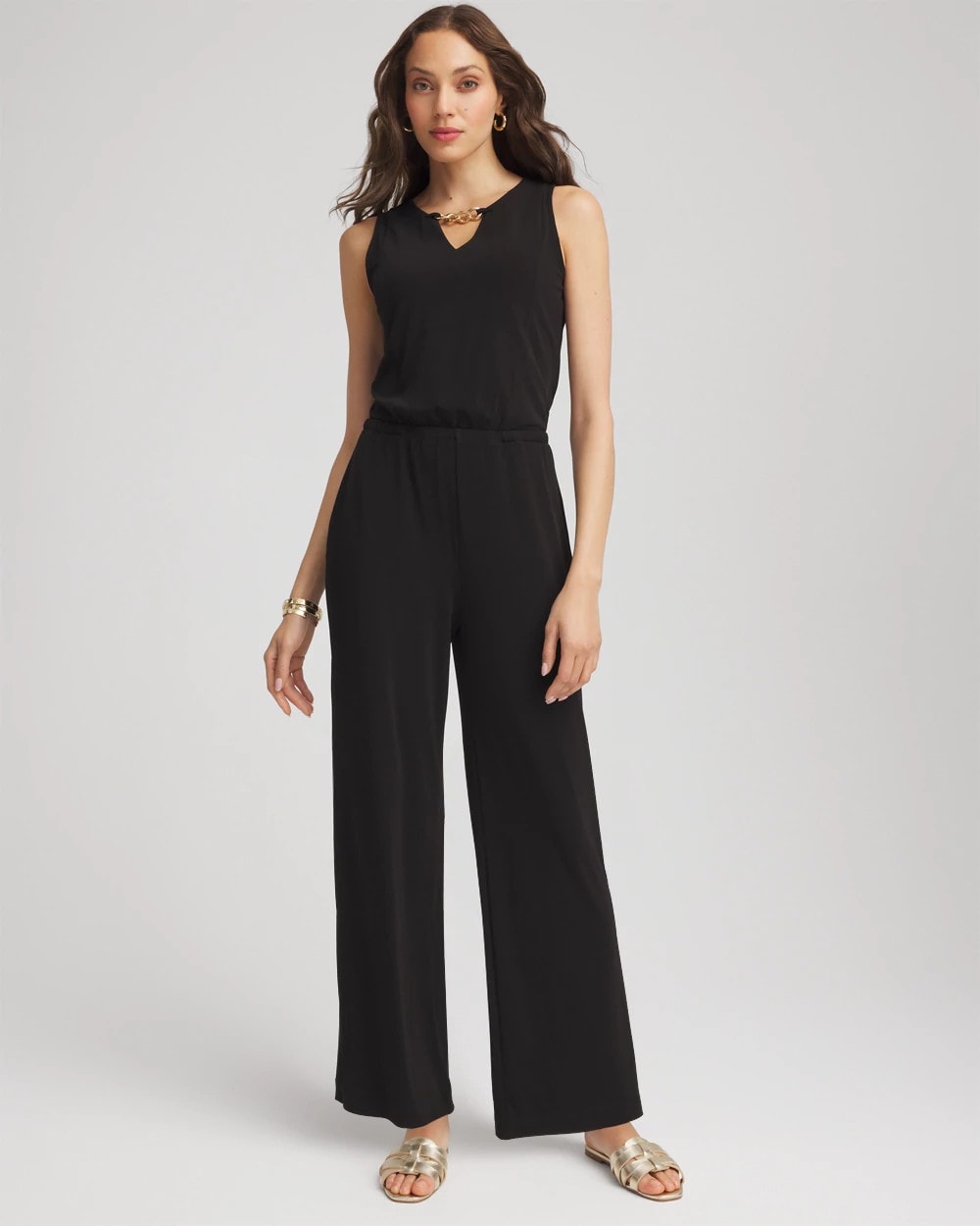 Chico's Online - Travelers™ Jersey Knit Chain-Trim Jumpsuit