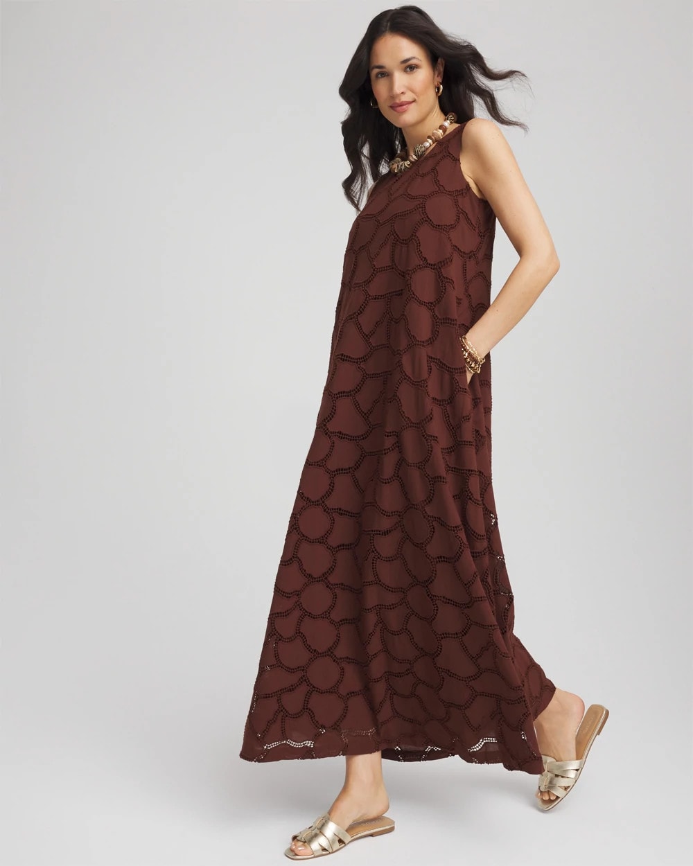 Chico's / Eyelet Cutout Maxi Tank Dress