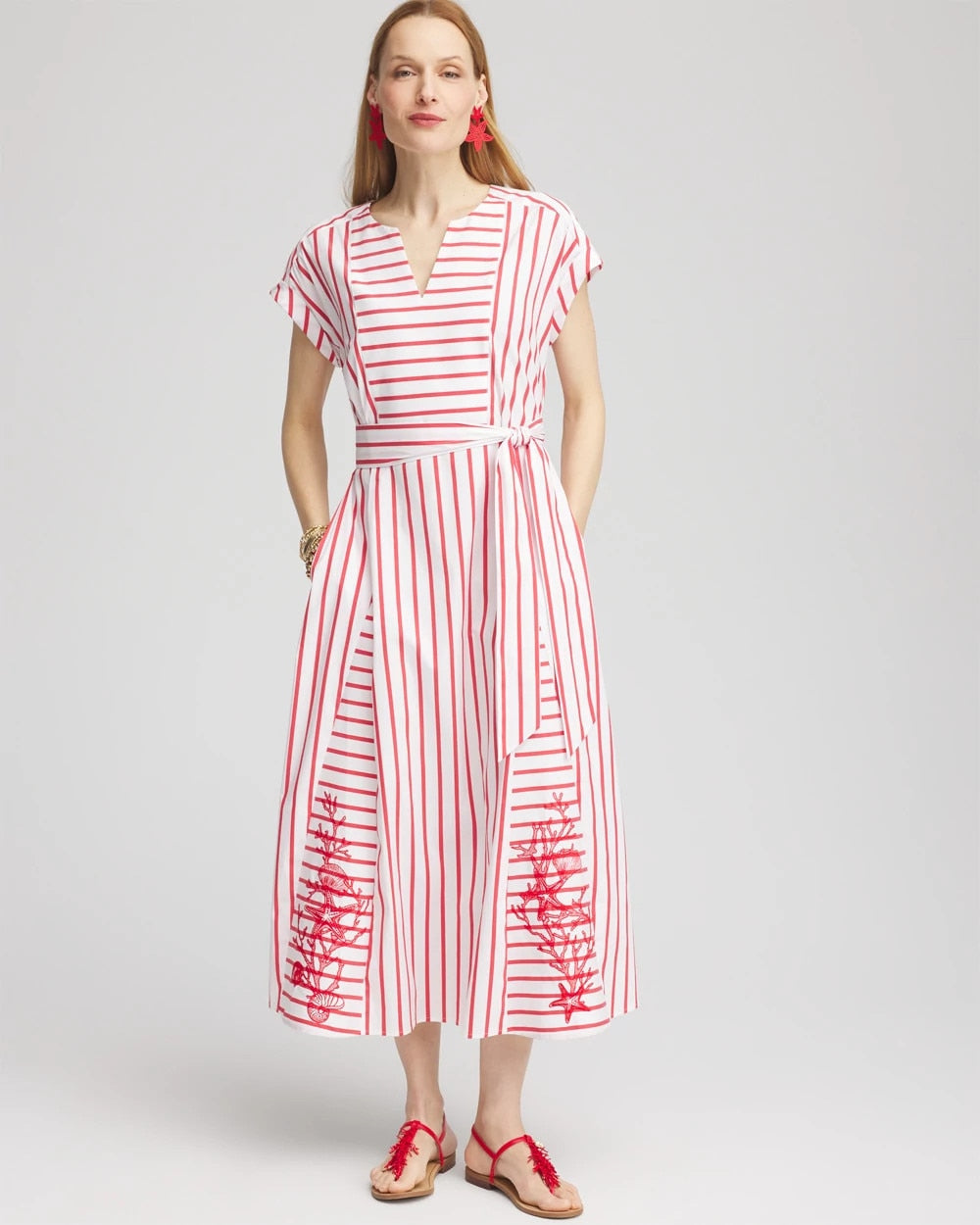 Chico's Sale - Embroidered Godet Striped Maxi Dress