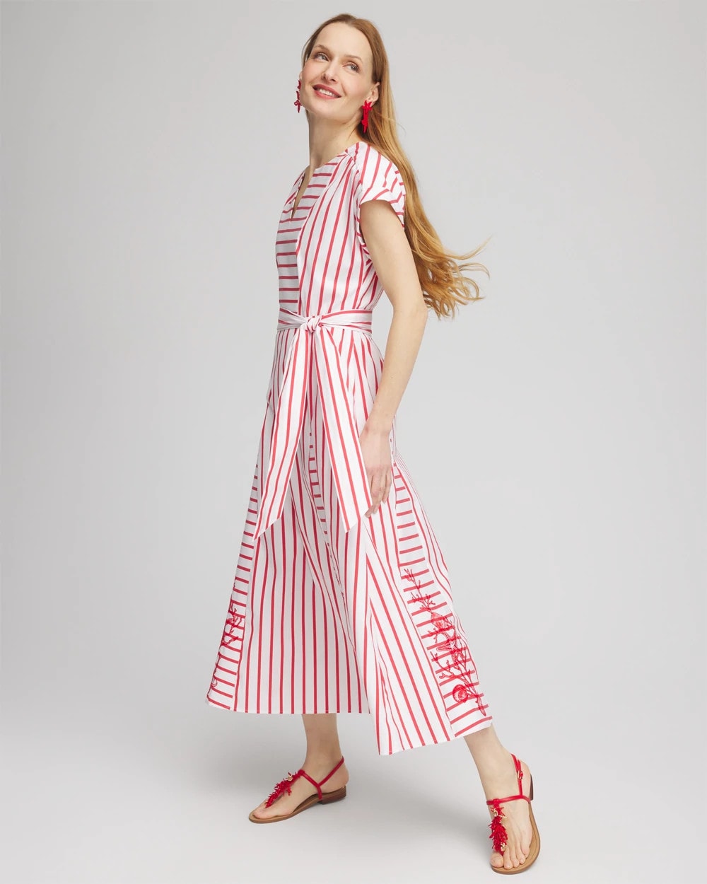 Chico's Sale - Embroidered Godet Striped Maxi Dress