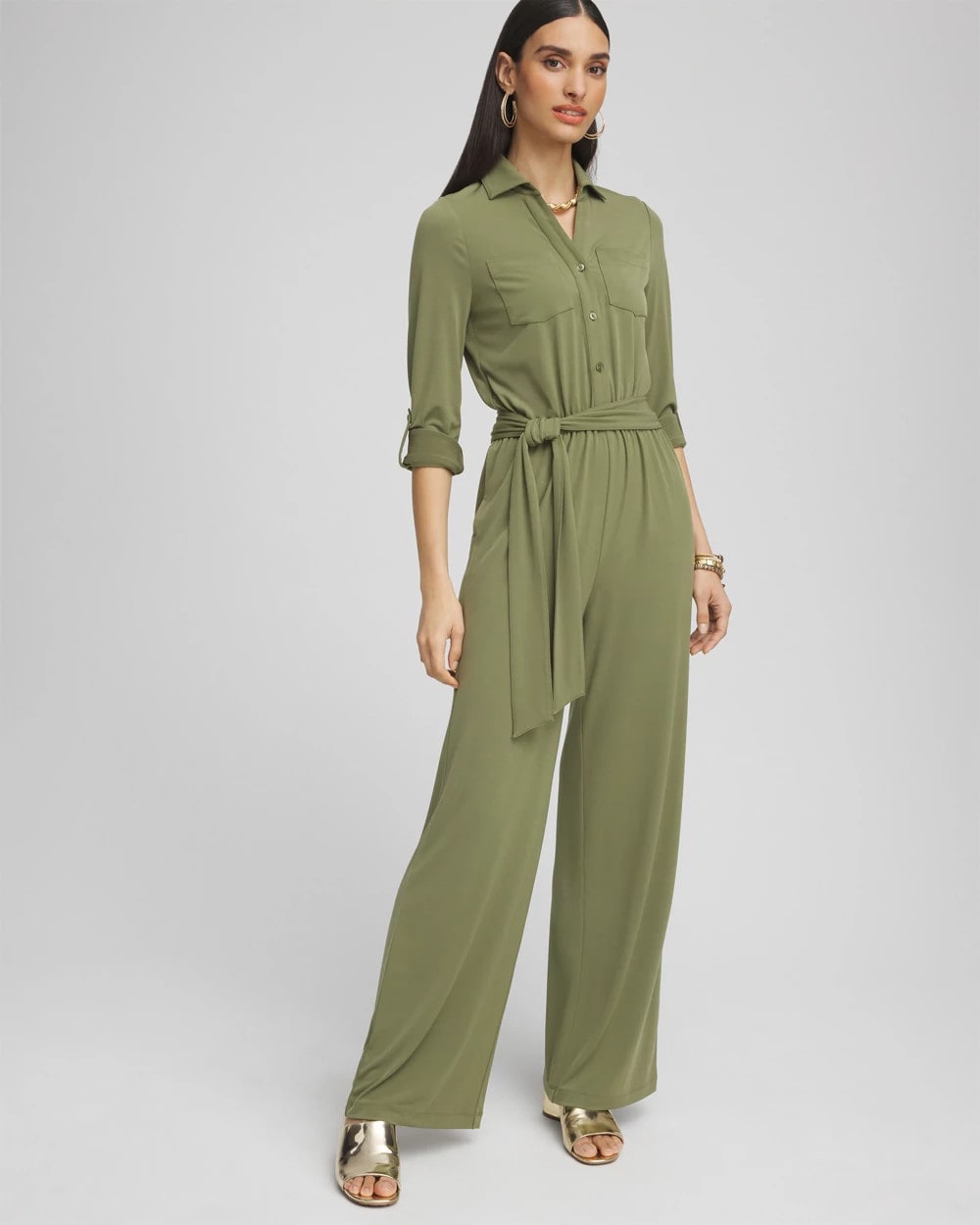 Chico's For Sale - Belted Jersey Maxi Jumpsuit
