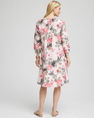 Chico's Outlet - Floral Linen Pintuck 3/4 Sleeved Dress