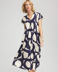 Chico's / Printed Silk-Twill Popover Midi Dress