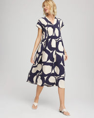 Chico's / Printed Silk-Twill Popover Midi Dress