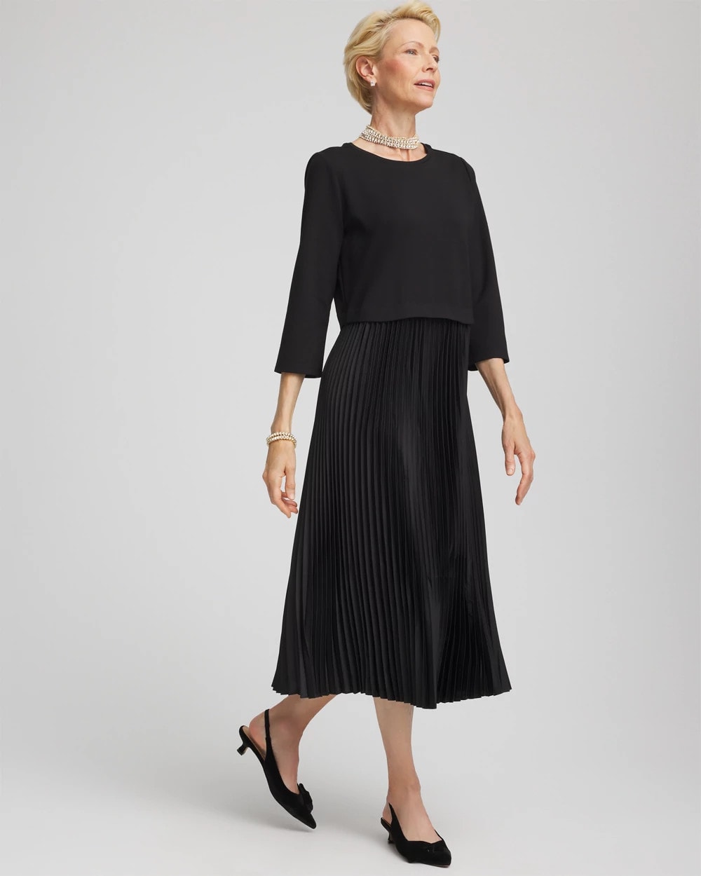 Chico's Discount - Satin-Knit Pleated Maxi Dress