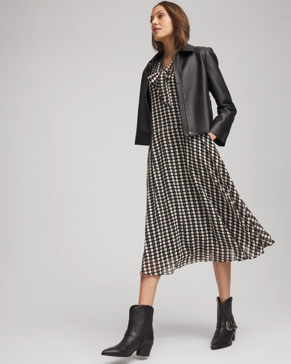 Chico's Sale - Chiffon Clip-Dot Tie-Neck Dress
