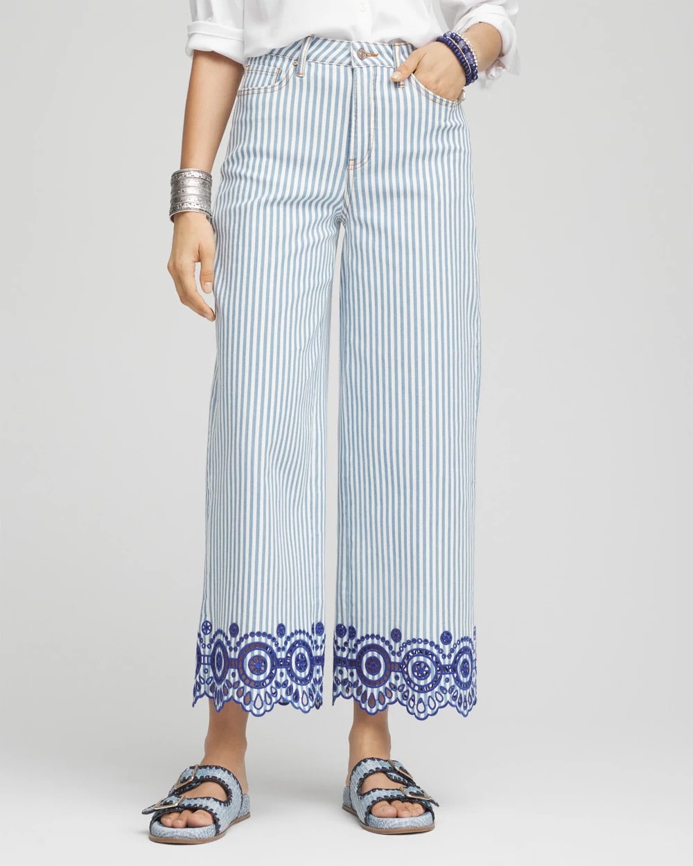Chico's Outlet - Eyelet High-Rise Wide Cropped Jeans