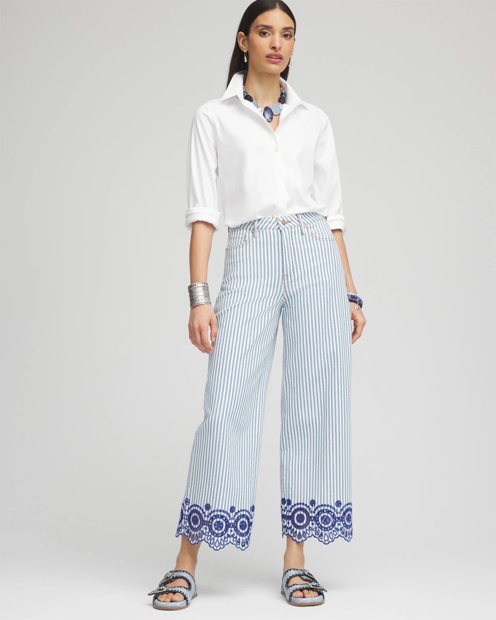 Chico's Outlet - Eyelet High-Rise Wide Cropped Jeans