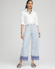 Chico's Outlet - Eyelet High-Rise Wide Cropped Jeans