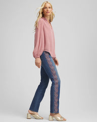 Chico's Discount - Lace Embroidered Pull-On Straight Jeans