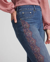 Chico's Discount - Lace Embroidered Pull-On Straight Jeans