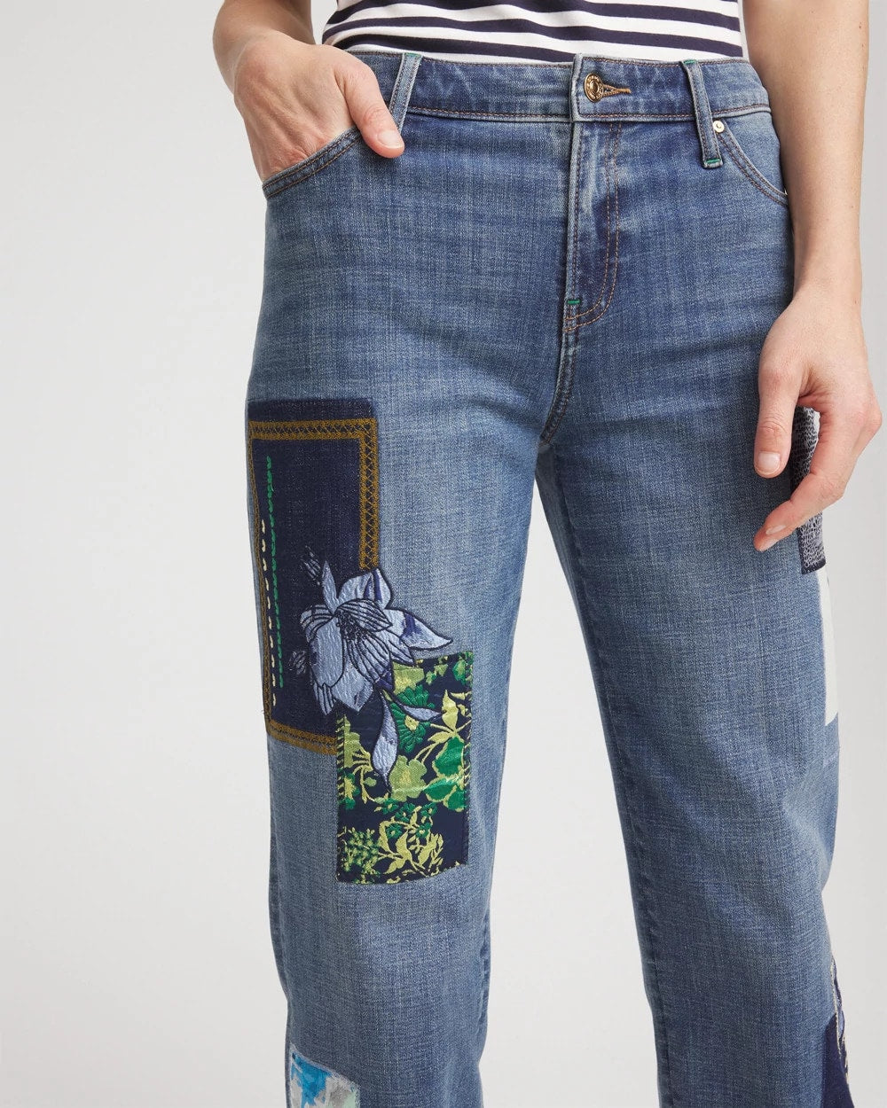 Chico's For Sale - Boyfriend Patchwork Cropped Jeans