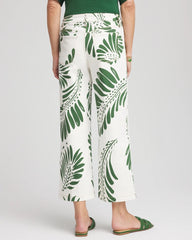 Chico's US - Palm-Frond-Motif Pull-On Wide-Leg Cropped Jeans