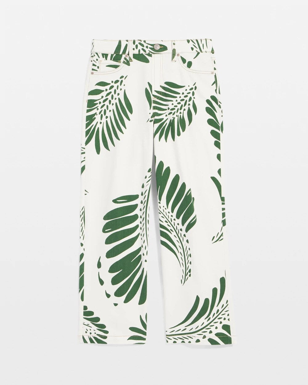 Chico's US - Palm-Frond-Motif Pull-On Wide-Leg Cropped Jeans