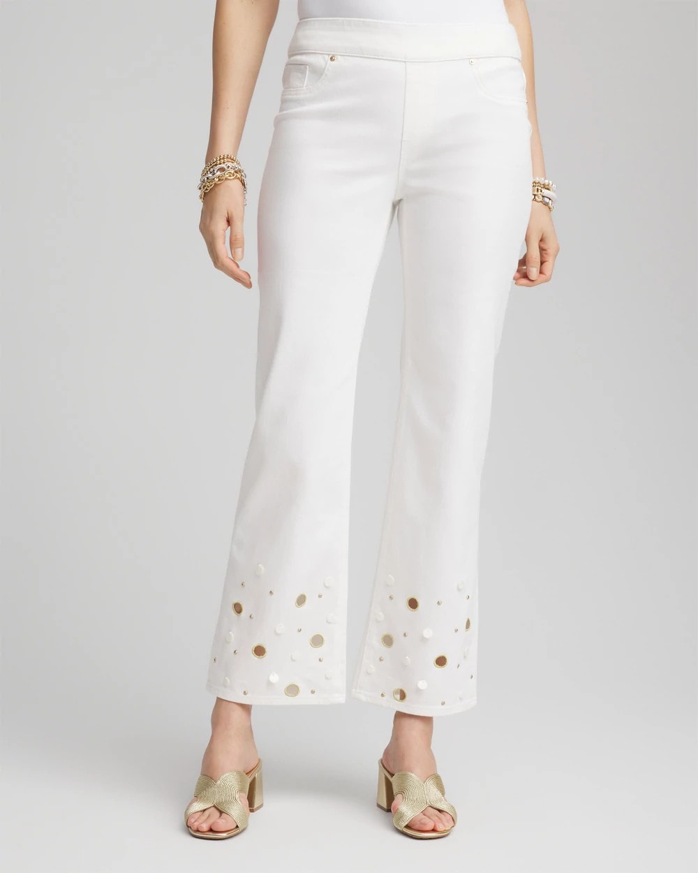 Chico's / Pull-On Embellished Straight-Leg Cropped Jeans