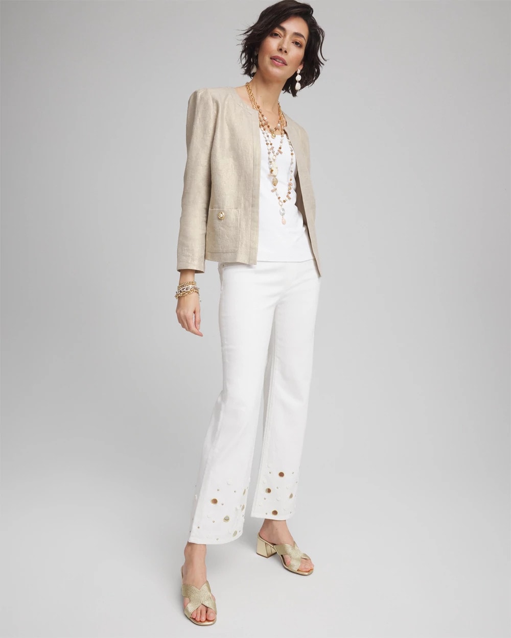 Chico's / Pull-On Embellished Straight-Leg Cropped Jeans
