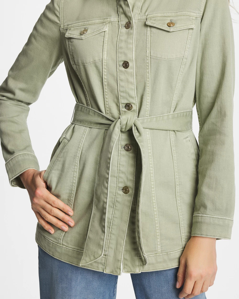 Chico's Outlet - Elongated Belted Denim Jacket