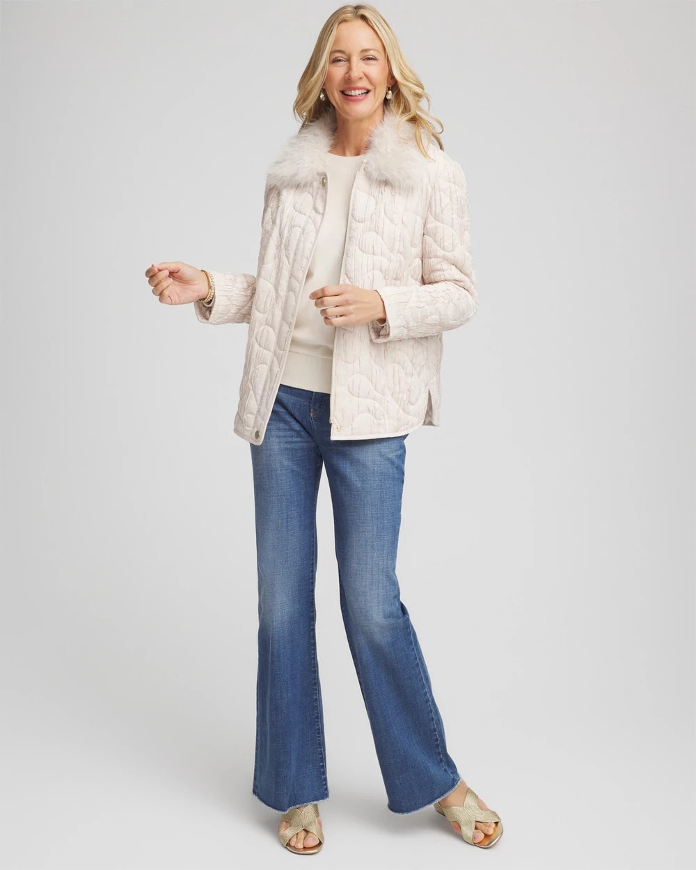 Chico's Online - Quilted Faux Fur Collar Jacket