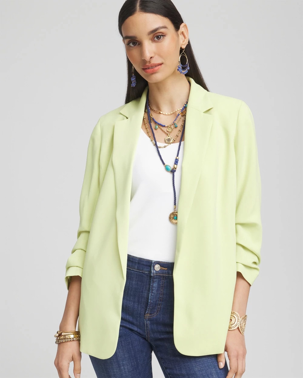Chico's Discount - Notched-Lapel Ruched Sleeve Blazer