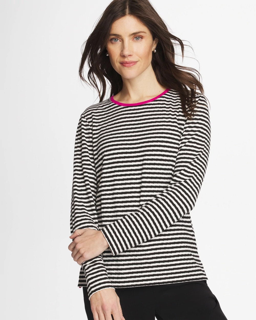 Chico's For Sale - Zenergy® Striped Jacquard Contrast Pullover Top