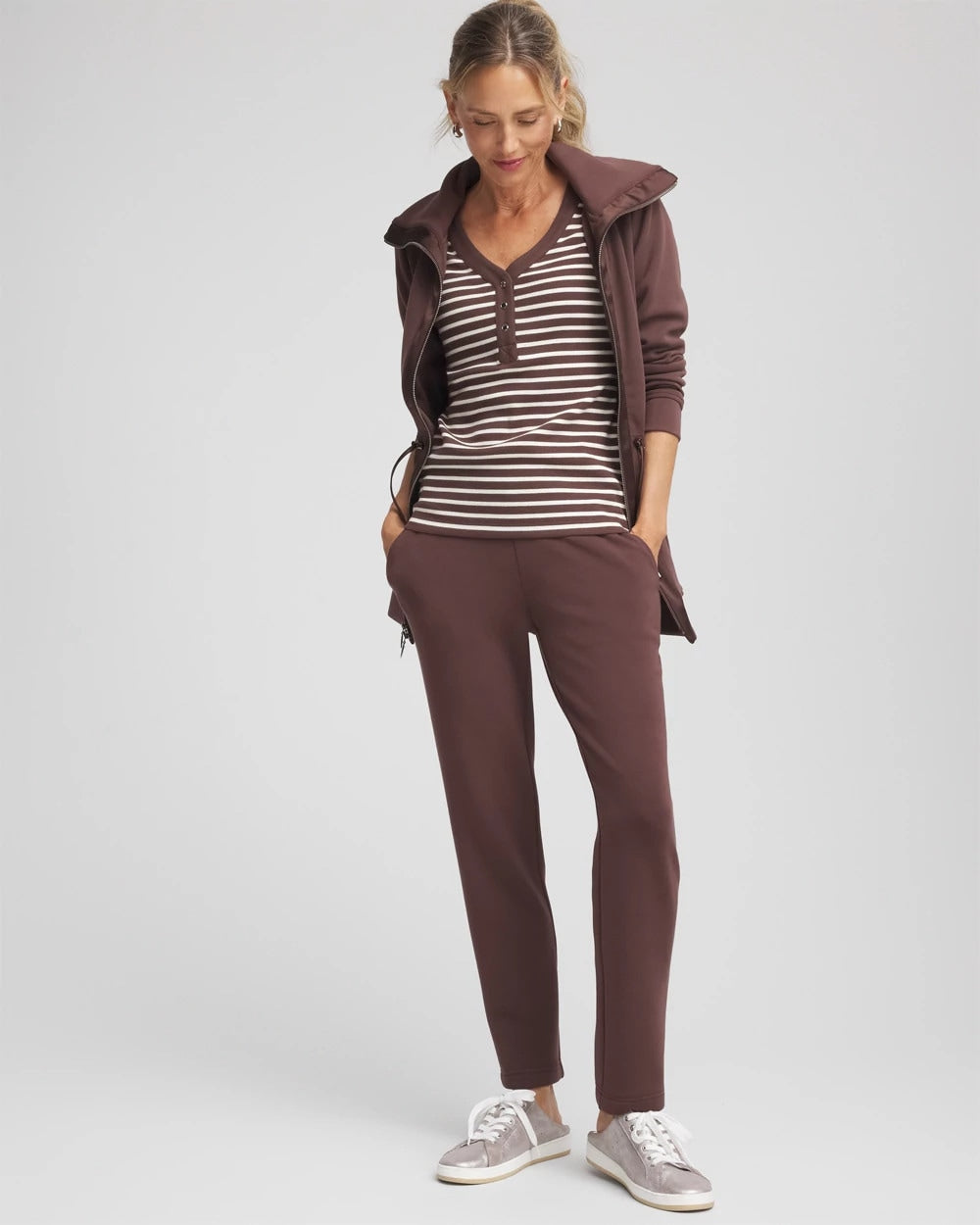 Chico's Discount - Zenergy® Ribbed Striped Henley Tee