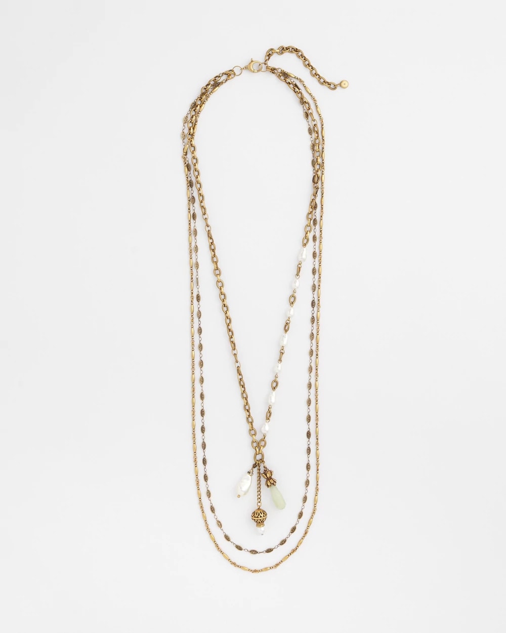 Chico's Discount - Convertible Multi-Strand Jade & Faux Pearl Charm Necklace